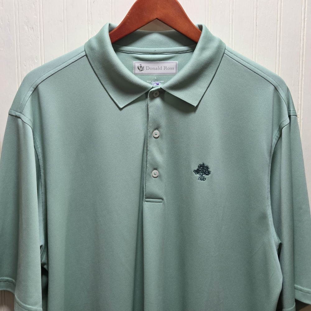 Donald Ross Polo Shirt Mens Large Green Solid 100% Polyester‎ Golf Performance